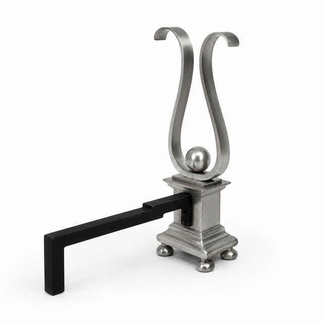 Pair of Architectural Andirons, Patinated Metal For Sale - Image 4 of 5