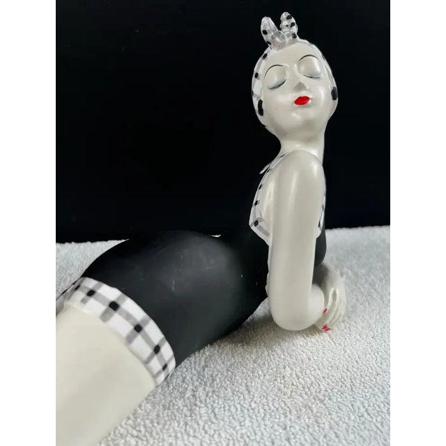 French Style Bathing Beauty Resin Figurine in Black & White Gingham Swimsuit For Sale - Image 9 of 18