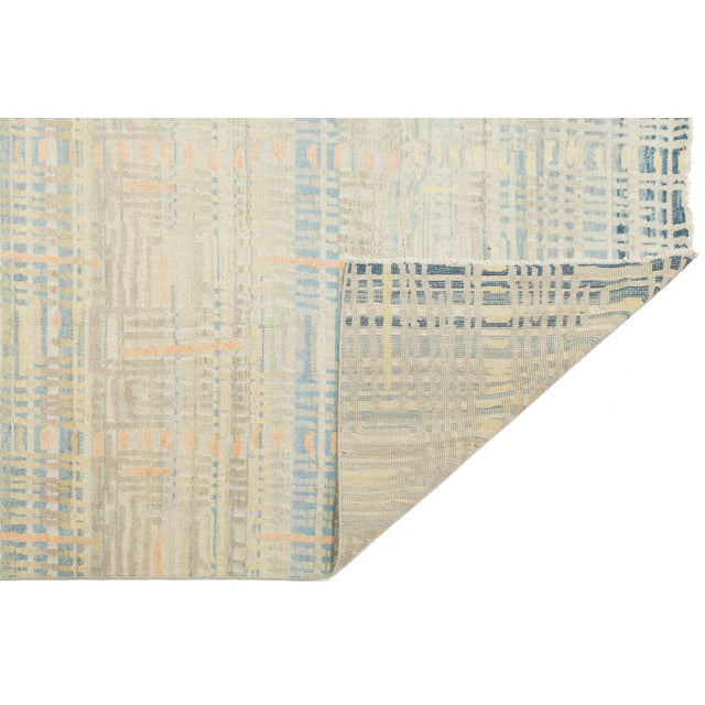 Abstract Modern Abstract Geometric Hand-Knot Wool Area Rug in Pastel Pastel Neutral Tones For Sale - Image 3 of 12