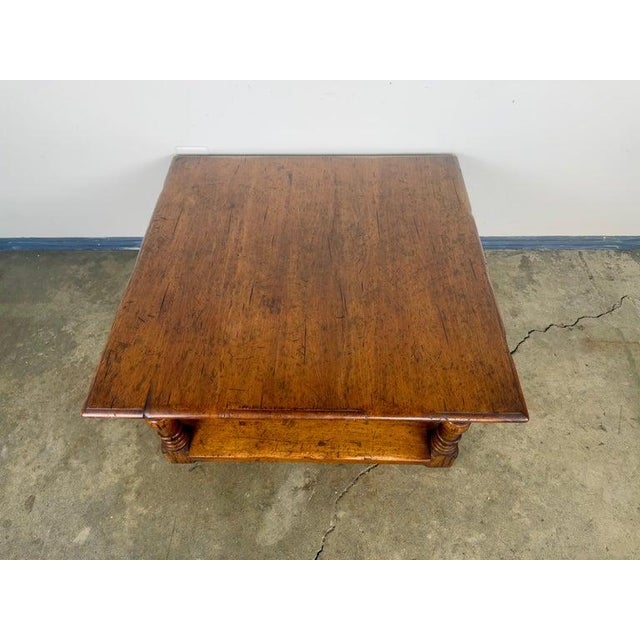 Early 20th Century French Country Walnut Coffee Table With Turned Legs and Lower Shelf For Sale - Image 5 of 13