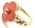 Gold Van Cleef & Arpels Alhambra 18k Yellow Gold Coral Diamond Ring, size 4.75 For Sale - Image 8 of 10