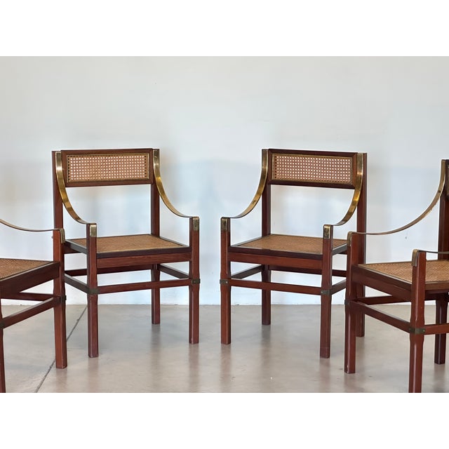 Vienna Straw, Brass and Wood Chairs, 1970s, Set of 4 For Sale - Image 4 of 16