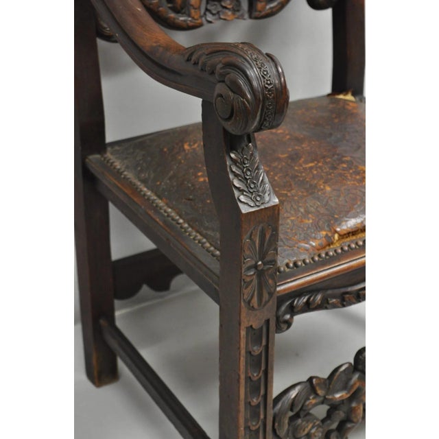 Late 19th Century Antique Italian Renaissance Carved Walnut Throne Armchair With Winged Cherubs For Sale - Image 9 of 12