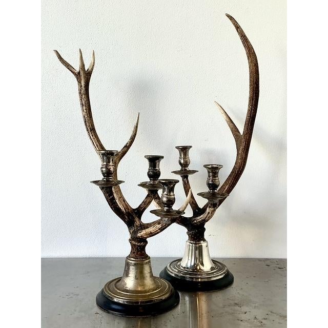 Late 20th Century Vintage Natural Deer Antler Candlesticks - A Pair For Sale - Image 5 of 12