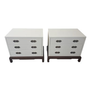 Henredon White 3-Drawer End Tables With Brass Pulls - Pair For Sale
