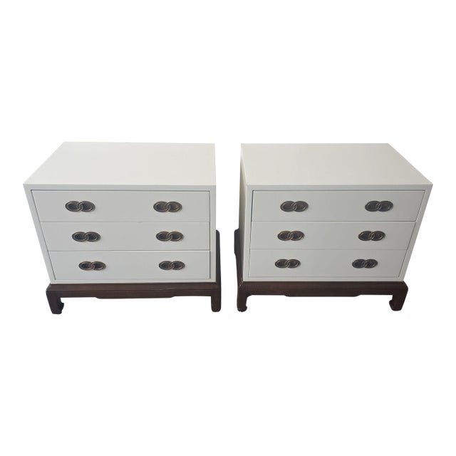 Henredon White 3-Drawer End Tables With Brass Pulls - Pair For Sale