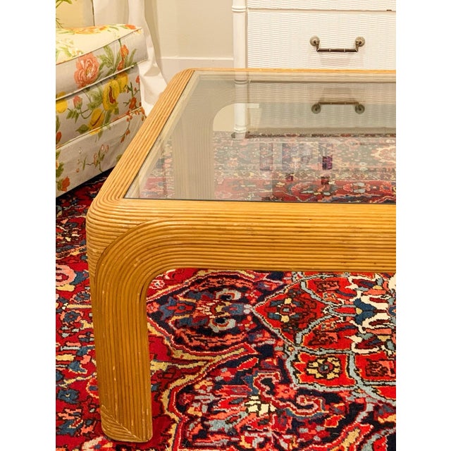 Wood Palm Beach Pencil Reed or Split Reed Wicker Bamboo Coffee Table (1970) For Sale - Image 7 of 11