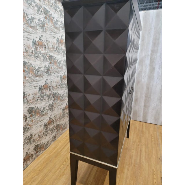 Late 20th Century Mid Century Modern Handmade Walnut Cabinet With Geo Diamond Texture For Sale - Image 5 of 13
