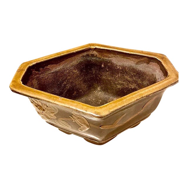 Mid-20th Century Yixing Zisha Pottery, Chinese Hexagonal, Glazed, Terracotta Planter For Sale