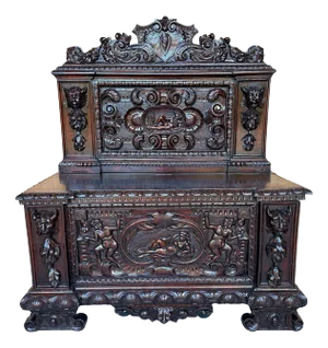 18th/19th Century Renaissance Revival Carved Figural Walnut Bench