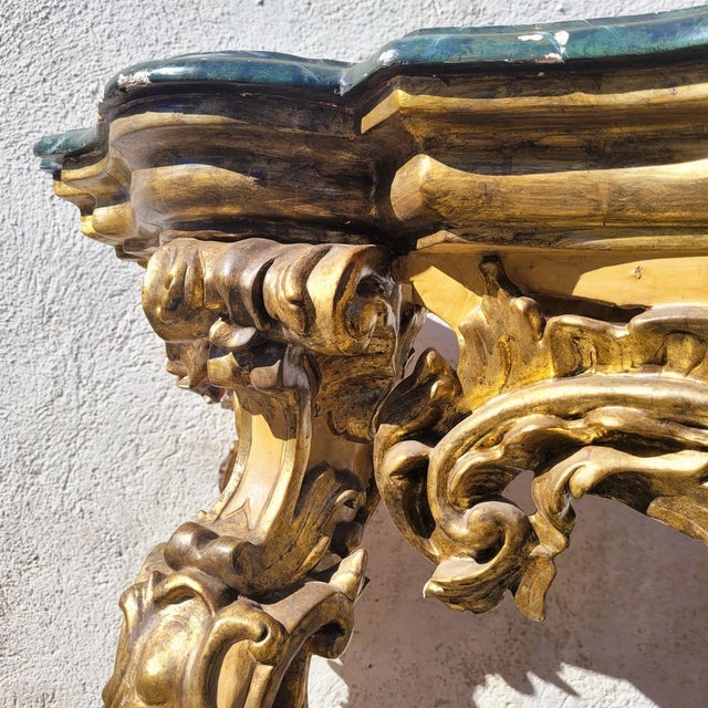 Blue Large 18th Century Console Table with Lacquered and Gilded Wood For Sale - Image 8 of 18