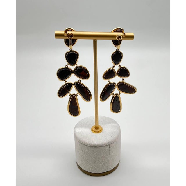 Early 21st Century Blue Opals Diamond Halo 18 Karat Yellow Gold Drop Statement Unique Earrings, A Pair For Sale - Image 5 of 11