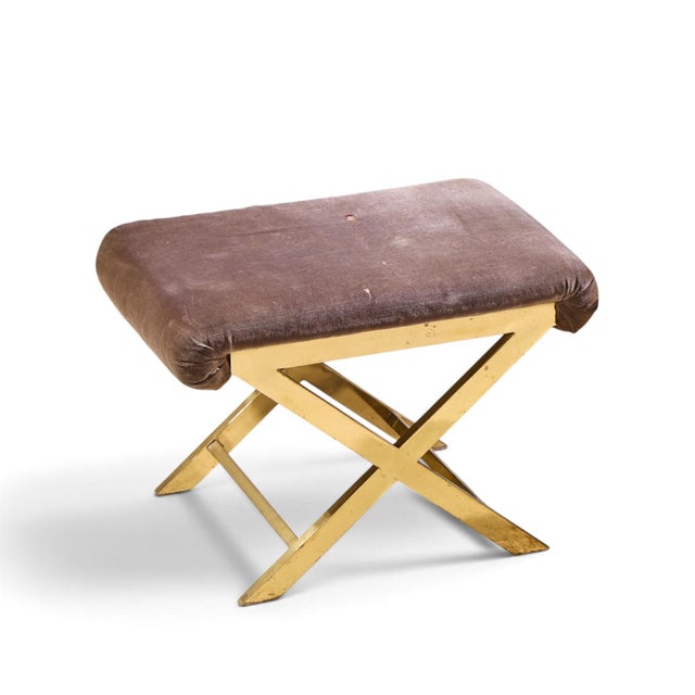 Warren Lloyd for Weiman Mid Century Brass X Base Stools - Pair For Sale - Image 9 of 12