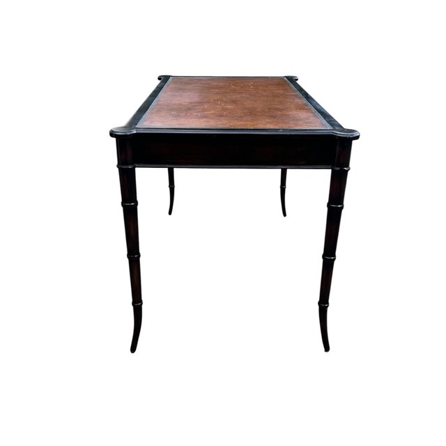 Late 20th Century Faux Bamboo Leather Top Writing Desk For Sale - Image 15 of 18