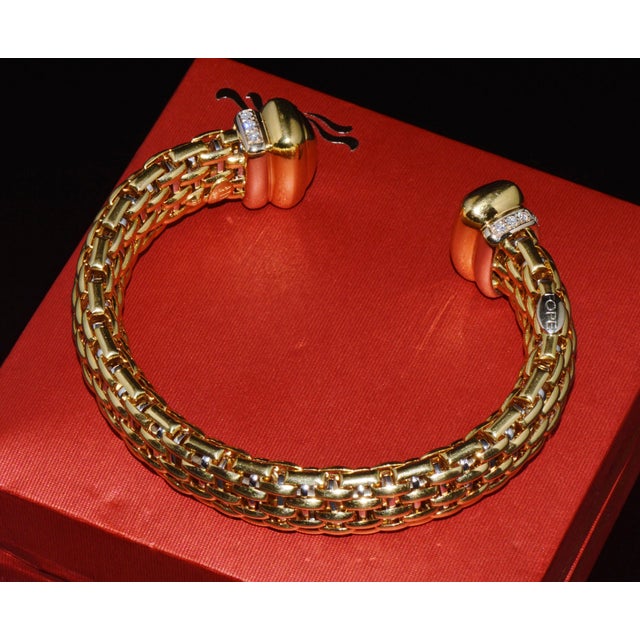 Mid-Century Modern Rare Vintage Fope 1.00ct Natural Diamond Flex'it 18k Gold Open Cuff Bangle Bracelet For Sale - Image 3 of 13