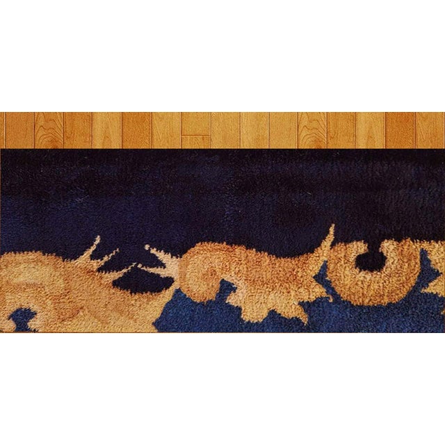 1920s 1920s Blue Navy Medallion Modern Antique Art Deco Rug 8' 9" X 11' 2" Handknotted Wool Carpet For Sale - Image 5 of 8