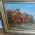 Antique Hudson River Autumn Fall Landscape Oil Painting. Beautiful Autumn Color trees with river in forground and Hills in...