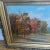 Antique Hudson River Autumn Fall Landscape Oil Painting. Beautiful Autumn Color trees with river in foreground and Hills...
