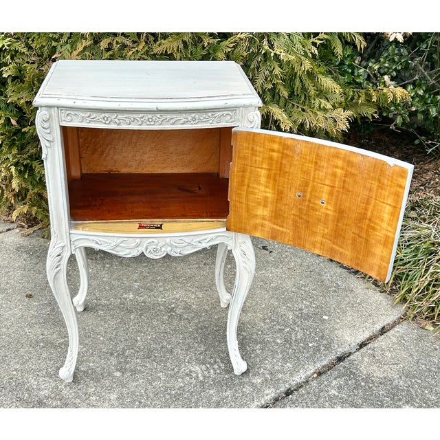 Antique (1920's) Nightstand/Table has a French Style. Made by Joerns Furniture. The Piece has One Door. Is made ofWood....