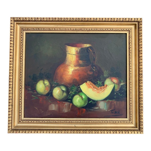 Vintage Original Framed Oil Painting of Still Life With Fruit Chairish