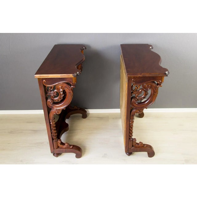 Wood Antique Walnut Wall Console Tables, Set of 2 For Sale - Image 7 of 18