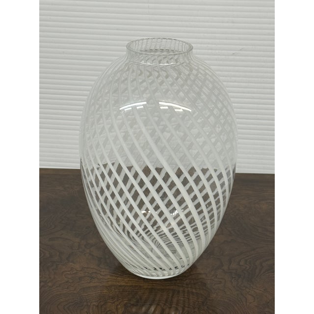 Glass Whirling White Spiral Vase For Sale - Image 7 of 12