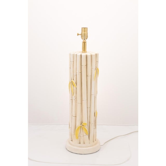 Yellow 1960s Mid-Century Modern Ceramic Bamboo Motif Lamps - a Pair For Sale - Image 8 of 9
