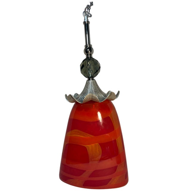 Late 20th Century Murano Orange Red Abstract Flower Bud Pendant Light For Sale - Image 16 of 18