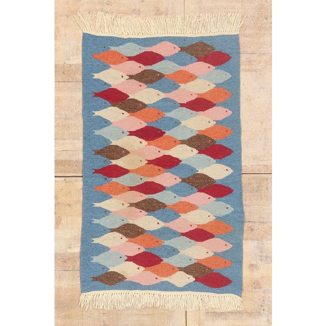 Vintage Swedish Fish Rollakan Rug, 03'00 X 04'09 For Sale - Image 10 of 10