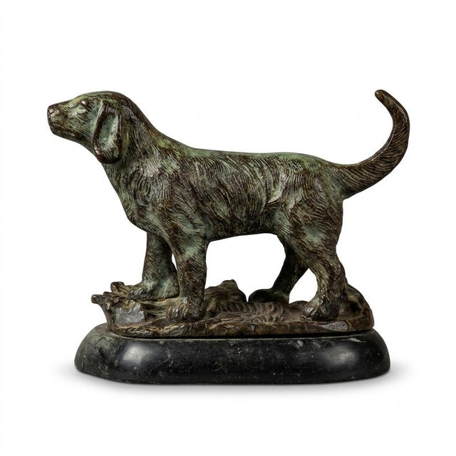 Art Deco Bronze Dog Sculpture on Black Marble Base, 1950s For Sale - Image 6 of 6