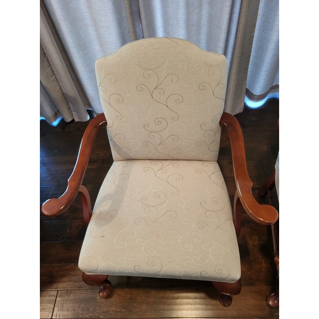 1980s 1980s Attributed to Ethan Allen Pair of Upholstered Armchairs Cream Swirls For Sale - Image 5 of 11