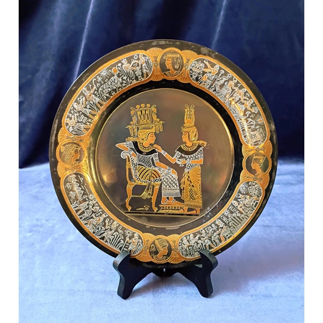 1970s Art Deco Egyptian Revival Wall Art Set of 3 Brass Plates Egypt Hieroglyphics African Ancient Civilization Decor Dark Academia Library For Sale - Image 5 of 7