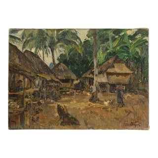 Hans Von Hayek (Austrian B. 1869- 1940) Oil Painting of an Indonesian Village. For Sale