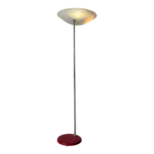 1980's Italian Postmodern Chrome and Murano Glass Torchiere Floor Lamp