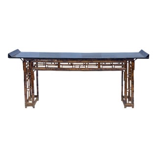 Antique Chinese Burnt Bamboo Alter Table With Chinese Chippendale Styling For Sale