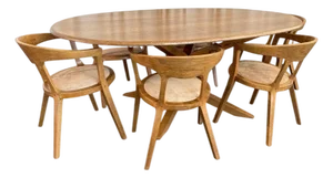 1970s Mid-Century Artisan-Made Oak Bentwood Oval Dining Set