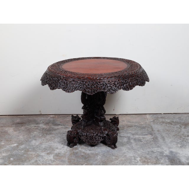 19th Century 19th Century Burmese Hand-Carved Side Pedestal Table with Mythical Animals For Sale - Image 5 of 12