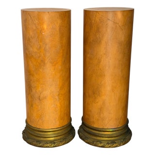 Pair of 18c Style Trompe l'Oeil Painted Faux Marble & Gilt Bronze Columns For Sale
