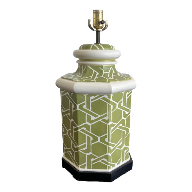 1970s Vintage Avocado Green Geometric Table Lamp For Sale