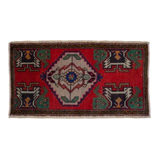 Hand Knotted Small Oushak Rug Faded Mini Rug Mat - 1'8" X 3' For Sale
