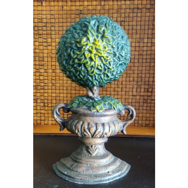 1970s Vintage Cast Iron Topiary Tree Urn Door Stop For Sale - Image 5 of 5