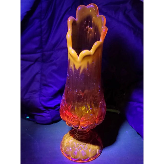 Pattern: Moon And Stars Color: Amber Manufacturer: Kanawha Glass Date Produced: 1966 Shape: 12" Vase