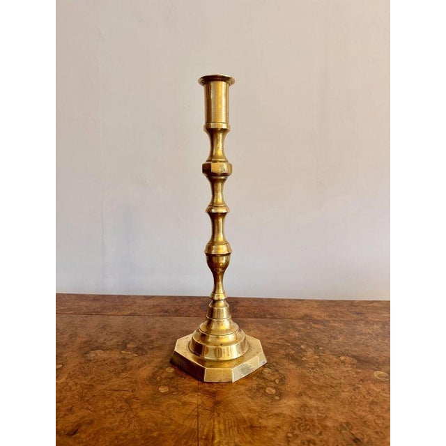 Metal Large Antique Victorian Brass Candlesticks, 1880, Set of 2 For Sale - Image 7 of 8