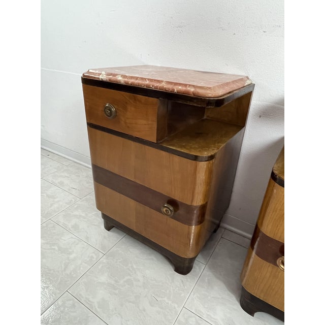 1940s Art Deco Wood and Marble Bedside Tables, 1940s, Set of 2 For Sale - Image 5 of 14