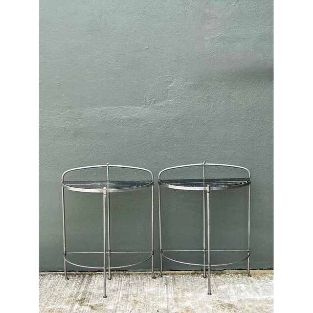 Vintage Demi-Lune Marble Top Tables - Set of 2 For Sale - Image 10 of 12