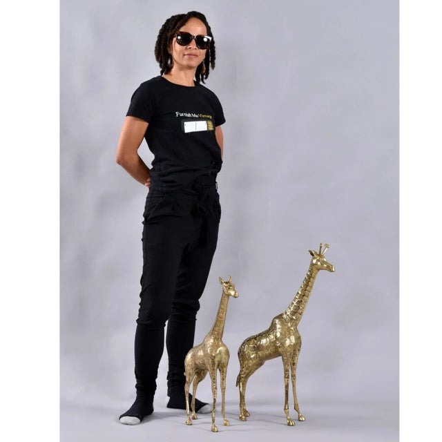 1970s Pair of Tall Vintage Brass Giraffe Figurine Sculptures Overt 2 Feet For Sale - Image 5 of 11