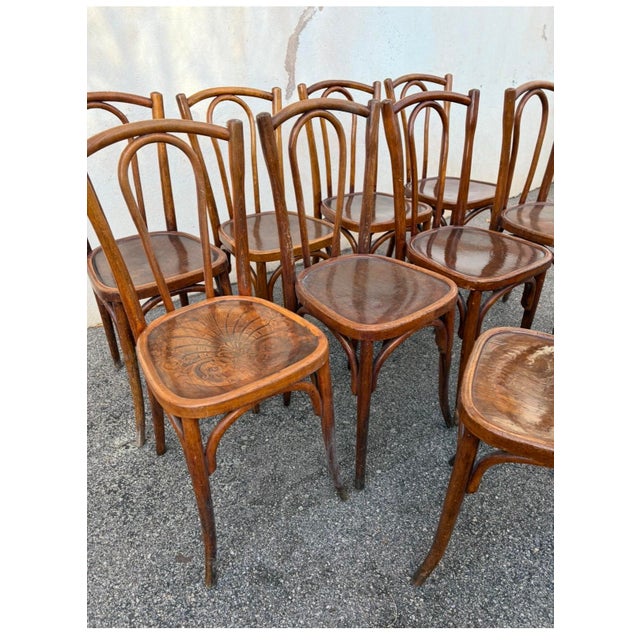 Vintage Bistro Chairs with Decorative Details, 1930s, Set of 10 For Sale - Image 4 of 9