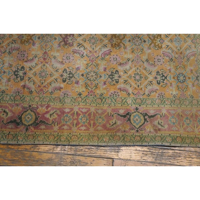 1920s Salmon Geometric Antique Indian Agra Cotton Rug 3' X 6' Handknotted Wool Carpet For Sale - Image 4 of 6