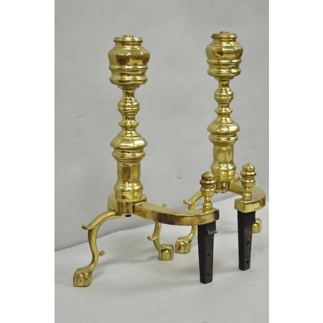 The Harvin Co Vintage Brass Federal Style Branch Foot Fireplace Andirons - Pair For Sale - Image 14 of 16