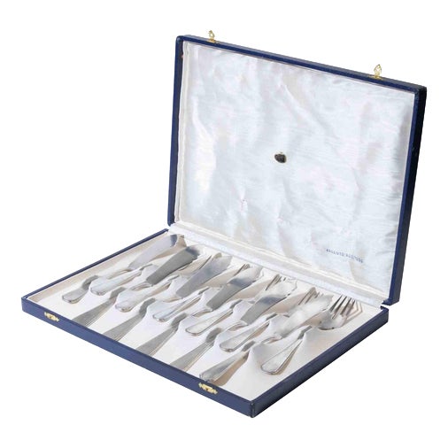Vintage Italian Silver Fish Cutlery, 1970s, Set of 12 For Sale